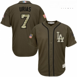 Mens Majestic Los Angeles Dodgers 7 Julio Urias Authentic Green Salute to Service MLB Jersey