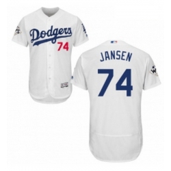 Mens Majestic Los Angeles Dodgers 74 Kenley Jansen Authentic White Home 2017 World Series Bound Flex Base Jersey