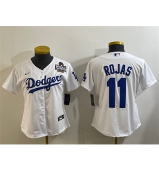 Women Los Angeles Dodgers 11 Miguel Rojas White 2024 World Series Cool Base Stitched Baseball Jersey