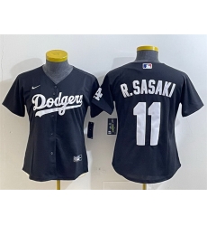 Women Los Angeles Dodgers 11 Roki Sasaki Black Cool Base Stitched Baseball Jersey 