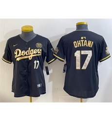 Women Los Angeles Dodgers 17 Shohei Ohtani Black G  1old 2024 World Series With Fernando Memorial Patch Limited Stitched Baseball Jersey 