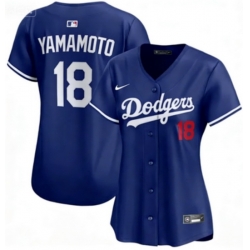 Women Los Angeles Dodgers 18 Yoshinobu Yamamoto Blue Flex Base Stitched Jersey