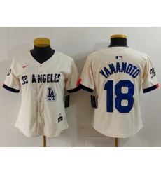 Women Los Angeles Dodgers 18 Yoshinobu Yamamoto Cream Stitched Jersey 3