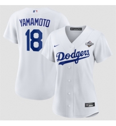 Women Los Angeles Dodgers 18  Yoshinobu Yamamoto White 2025 World Series Home Cool Base Stitched Baseball Jersey 