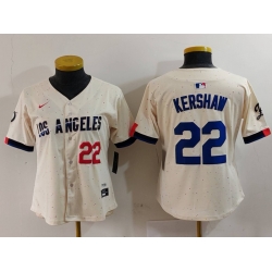 Women Los Angeles Dodgers 22 Clayton Kershaw Cream Stitched Jersey 4