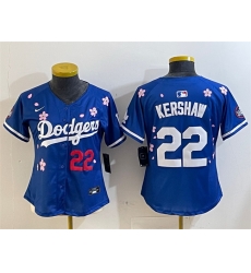 Women Los Angeles Dodgers 22 Clayton Kershaw Royal 2025 Tokyo Series Limited Stitched Baseball Jersey
