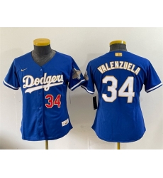 Women Los Angeles Dodgers  34 Fernando Valenzuela Royal 2026 Alternate Gold Collection Stadium Stitched Baseball Jersey Run Small 