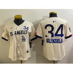 Women Los Angeles Dodgers 34 Toro Valenzuela Cream 2024 City Connect Limited Stitched Baseball Jersey 1