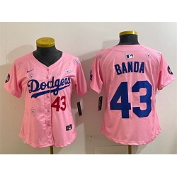 Women Los Angeles Dodgers 43 Anthony Banda Pink 2025 Tokyo Series Limited Stitched Baseball Jersey