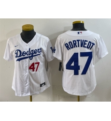 Women Los Angeles Dodgers  47 Ben Rortvedt White Cool Base Stitched Baseball Jersey Run Small 