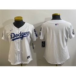 Women Los Angeles Dodgers Blank White 2024 World Series With Fernando Memorial Patch Home Limited Stitched Baseball Jersey 