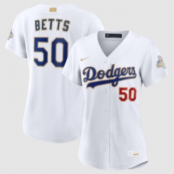 Women Los Angeles Dodgers Mookie Betts Nike White 2026 Gold Collection Stadium Jersey