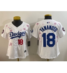 Women u2018s Los Angeles Dodgers 18 Yoshinobu Yamamoto White 2025 Tokyo Series Limited Stitched Baseball Jersey
