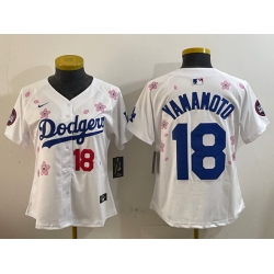 Women u2018s Los Angeles Dodgers 18 Yoshinobu Yamamoto White 2025 Tokyo Series Limited Stitched Baseball Jersey
