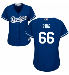 Womens Majestic Los Angeles Dodgers 66 Yasiel Puig Replica Royal Blue Alternate Cool Base MLB Jersey