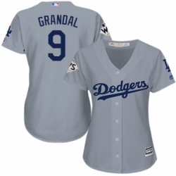 Womens Majestic Los Angeles Dodgers 9 Yasmani Grandal Replica Grey Road 2017 World Series Bound Cool Base MLB Jersey