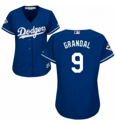 Womens Majestic Los Angeles Dodgers 9 Yasmani Grandal Replica Royal Blue Alternate 2017 World Series Bound Cool Base MLB Jersey