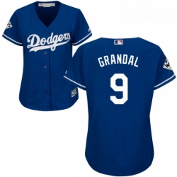 Womens Majestic Los Angeles Dodgers 9 Yasmani Grandal Replica Royal Blue Alternate 2017 World Series Bound Cool Base MLB Jersey