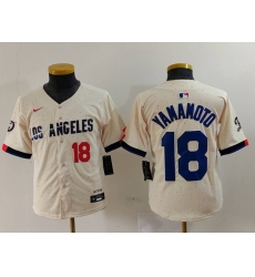 Youth Los Angeles Dodgers 18 Yoshinobu Yamamoto Cream Stitched Baseball Jersey 1