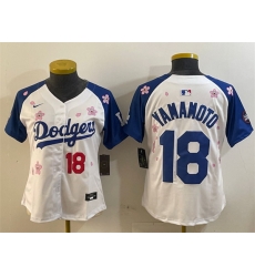 Youth Los Angeles Dodgers 18  Yoshinobu Yamamoto White Royal 2025 Tokyo Series Limited Stitched Baseball Jersey
