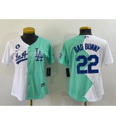 Youth Los Angeles Dodgers 22 Bad Bunny 2022 All Star White Green Split Stitched Jerseys