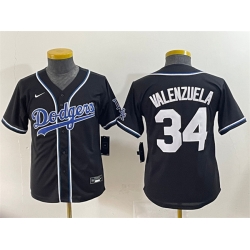 Youth Los Angeles Dodgers 34 Fernando Valenzuela Black Stitched Baseball Jersey