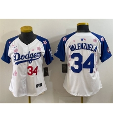 Youth Los Angeles Dodgers 34 Fernando Valenzuela White Royal 2025 Tokyo Series Limited Stitched Baseball Jersey