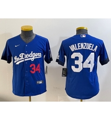 Youth Los Angeles Dodgers 34 Toro Valenzuela Royal 2024 World Series With Fernando Memorial Patch Alternate Limited Stitched Baseball Jersey  3