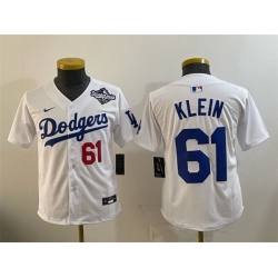 Youth Los Angeles Dodgers 61 Will Klein White 2025 World Series Home Limited Stitched Baseball Jersey