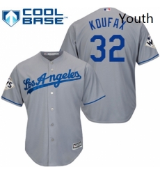 Youth Majestic Los Angeles Dodgers 32 Sandy Koufax Authentic Grey Road 2017 World Series Bound Cool Base MLB Jersey