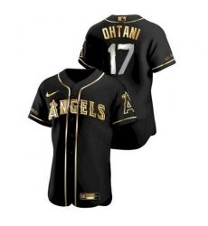 Men Los Angeles Angels 17 Shohei Ohtani Black Gold Stitched MLB Flex Base Nike Jersey