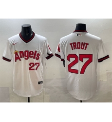 Men Los Angeles Angels 27 Mike Trout White Cool Base Stitched Baseball Jersey