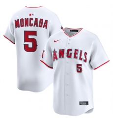 Men Los Angeles Angels 5 Yoan Moncada White Home Limited Stitched Baseball Jersey