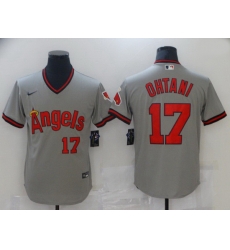 Men Men Los Angeles Angels 17 Ohtani Grey Game Throwback 2021 Nike MLB Jersey