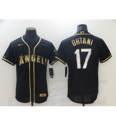 Men's Los Angeles Angels of Anaheim #17 Shohei Ohtani Black Gold Authentic Collection Jersey