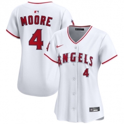 Women Los Angeles Angels 4 Christian Moore White Home Stitched Baseball Jersey