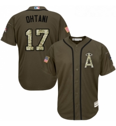 Youth Majestic Los Angeles Angels of Anaheim 17 Shohei Ohtani Replica Green Salute to Service MLB Jersey 