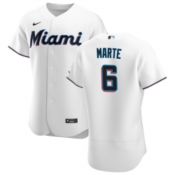 Men Miami Marlins 6 Starling Marte Men Nike White Home 2020 Flex Base Player MLB Jersey