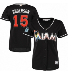 Womens Majestic Miami Marlins 15 Brian Anderson Replica Black Alternate 2 Cool Base MLB Jersey 