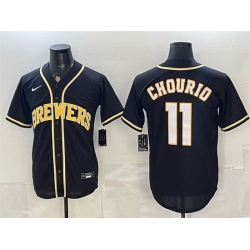 Men Milwaukee Brewers  11 Jackson Chourio 2026 Fashion Replica Black Out Stitched Baseball Jersey