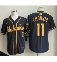 Men Milwaukee Brewers  11 Jackson Chourio Navy 2025 Cool Base Stitched Baseball Jersey