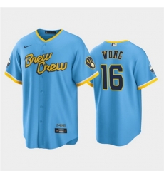 Men Milwaukee Brewers 16 Kolten Wong 2022 Powder Blue City Connect Cool Base Stitched Jersey