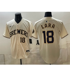 Men Milwaukee Brewers  18 Luis Lara Cream Stitched Baseball Jersey