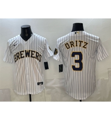 Men Milwaukee Brewers  3 Joey Ortiz White Pinstripe 2025 With Patch Stitched Baseball Jersey