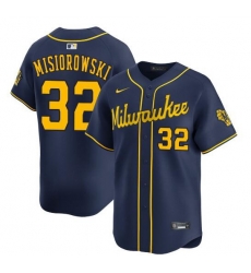 Men Milwaukee Brewers 32 Jacob Misiorowski Navy Alternate Limited Stitched Baseball Jersey Men Milwaukee Brewers 32 Jacob Misiorowski Navy Alternate Limited Stitched Baseball Jersey