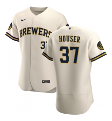 Men Milwaukee Brewers 37 Adrian Houser Men Nike Cream Home 2020 Flex Base Player MLB Jersey