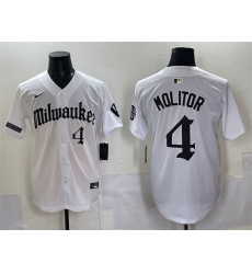 Men Milwaukee Brewers 4 Paul Molitor White 27Gothic 414 Shadows Edition 27 Vapor Premier Limited Stitched Jersey Men Milwaukee Brewers 4 Paul Molitor White 27Gothic 414 Shadows Edition 27 Vapor Premier Limited Stitched Jersey