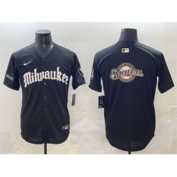 Men Milwaukee Brewers Team Big Logo Black  27Gothic 414 Shadows Edition 27 Vapor Premier Limited Stitched Jersey