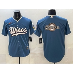Men Milwaukee Brewers Team Big Logo Mineral Blue 2026 City Connect Stadium Stitched Baseball Jersey