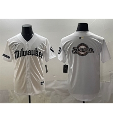Men Milwaukee Brewers Team Big Logo White  Gothic 414 Shadows Edition Vapor Premier Limited Stitched Jersey